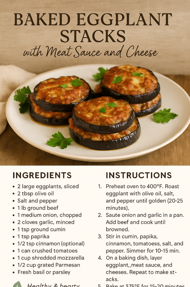 Delicious homemade baked eggplant stacks layered with ground beef ragu, mozzarella, tomato sauce, garlic, and Italian herbs, served with fresh parsley. A healthy and hearty Mediterranean-style low-carb meal, similar to eggplant lasagna or moussaka. Perfect for vegetarian adaptations too. Aubergine gratin, melanzane alla parmigiana, berenjena al horno, stuffed eggplant, gratin d’aubergines, баклажаны запечённые, باذنجان بالفرن, aubergine au four, 茄子烤菜, grilled eggplant dish.